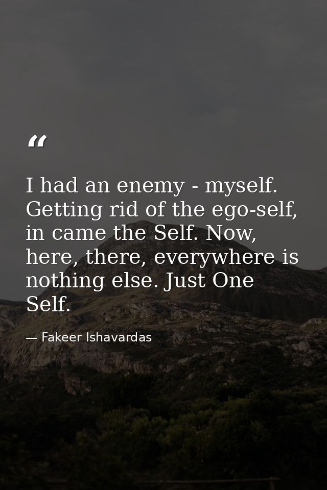 I had an enemy - myself. Getting rid of the ego-self, in came the Self. Now, here, there, everywhere is nothing else. Ju — Fakeer Ishavardas