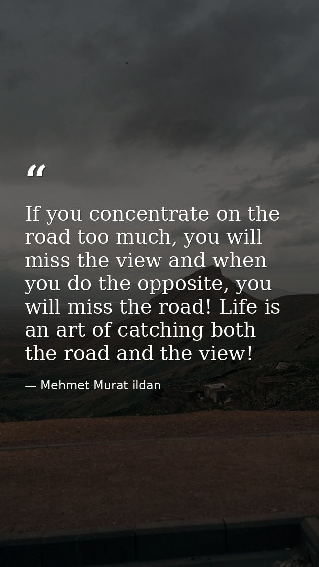 If you concentrate on the road too much, you will miss the view and when you do the opposite, you will miss the road! Li — Mehmet Murat ildan