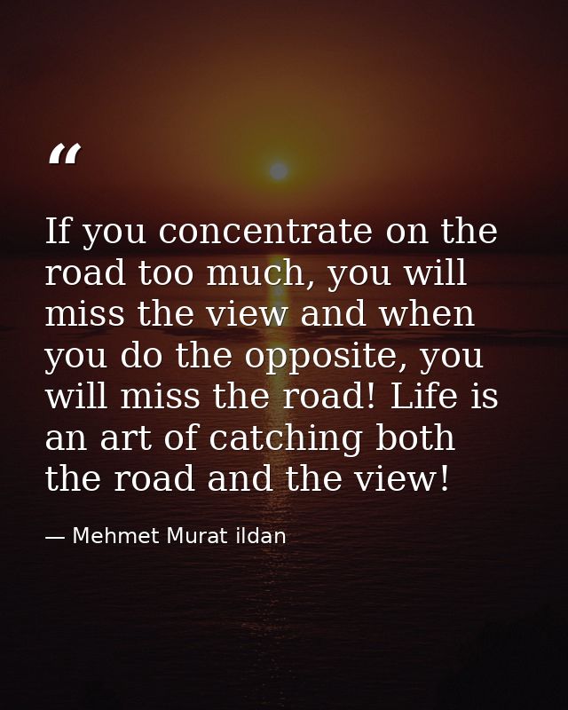 If you concentrate on the road too much, you will miss the view and when you do the opposite, you will miss the road! Li — Mehmet Murat ildan