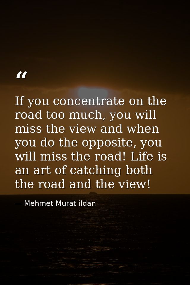 If you concentrate on the road too much, you will miss the view and when you do the opposite, you will miss the road! Li — Mehmet Murat ildan