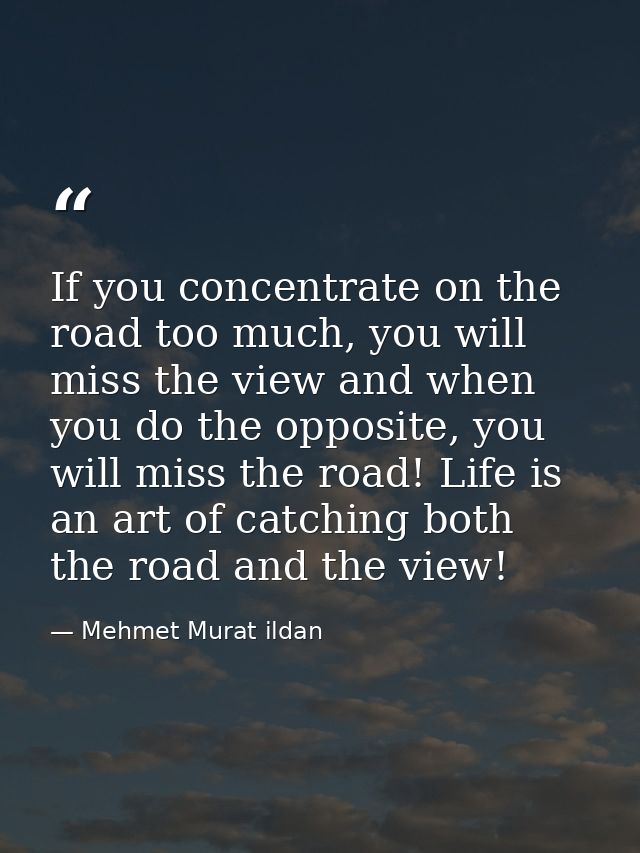 If you concentrate on the road too much, you will miss the view and when you do the opposite, you will miss the road! Li — Mehmet Murat ildan