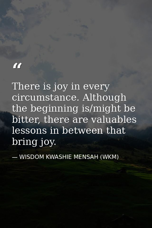 There is joy in every circumstance. Although the beginning is/might be bitter, there are valuables lessons in between th — WISDOM KWASHIE MENSAH (WKM)