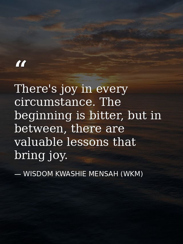 There's joy in every circumstance. The beginning is bitter, but in between, there are valuable lessons that bring joy. — WISDOM KWASHIE MENSAH (WKM)