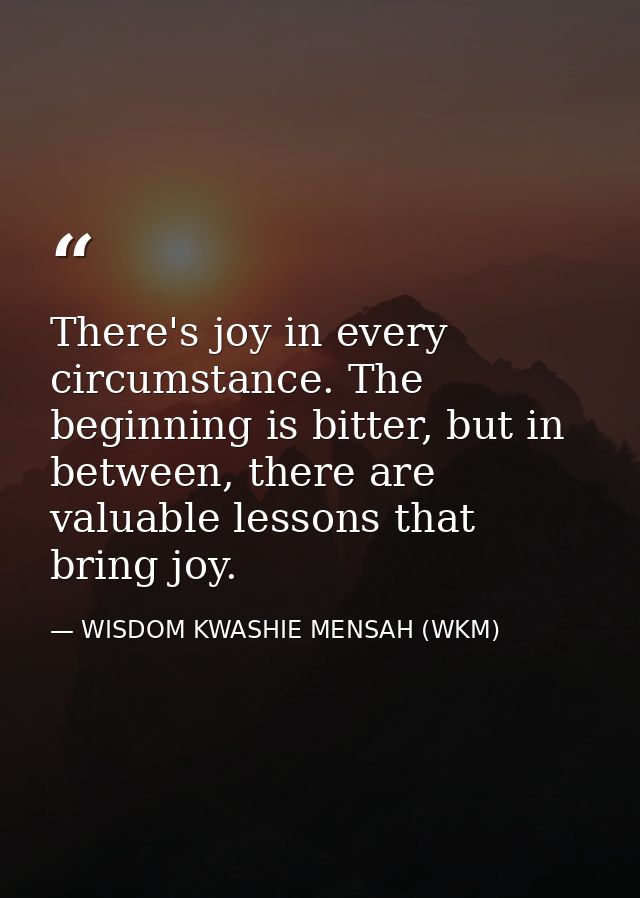 There's joy in every circumstance. The beginning is bitter, but in between, there are valuable lessons that bring joy. — WISDOM KWASHIE MENSAH (WKM)