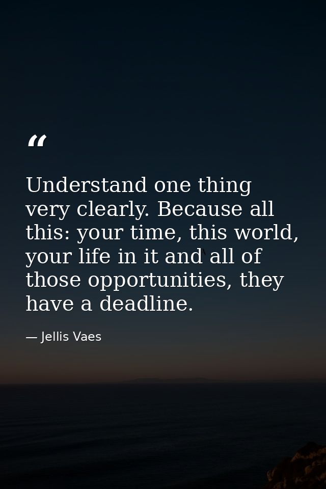 Understand one thing very clearly. Because all this: your time, this world, your life in it and all of those opportuniti — Jellis Vaes