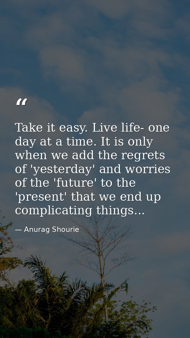 Take it easy. Live life- one day at a time. It is only when we add the regrets of 'yesterday' and worries of the 'future — Anurag Shourie