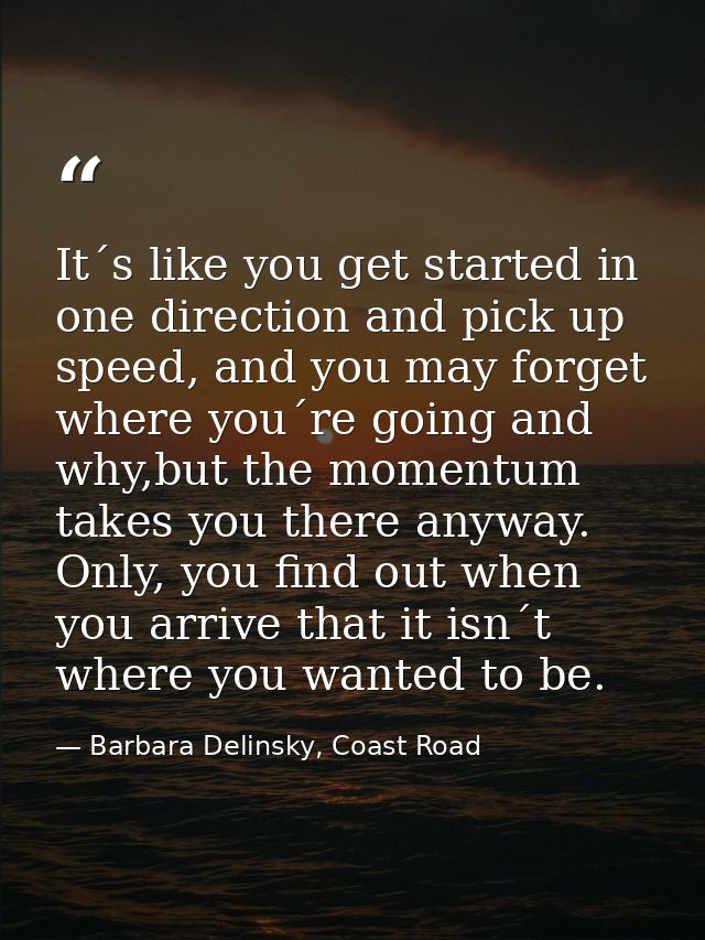 It´s like you get started in one direction and pick up speed, and you may forget where you´re going and why,but the mome — Barbara Delinsky, Coast Road