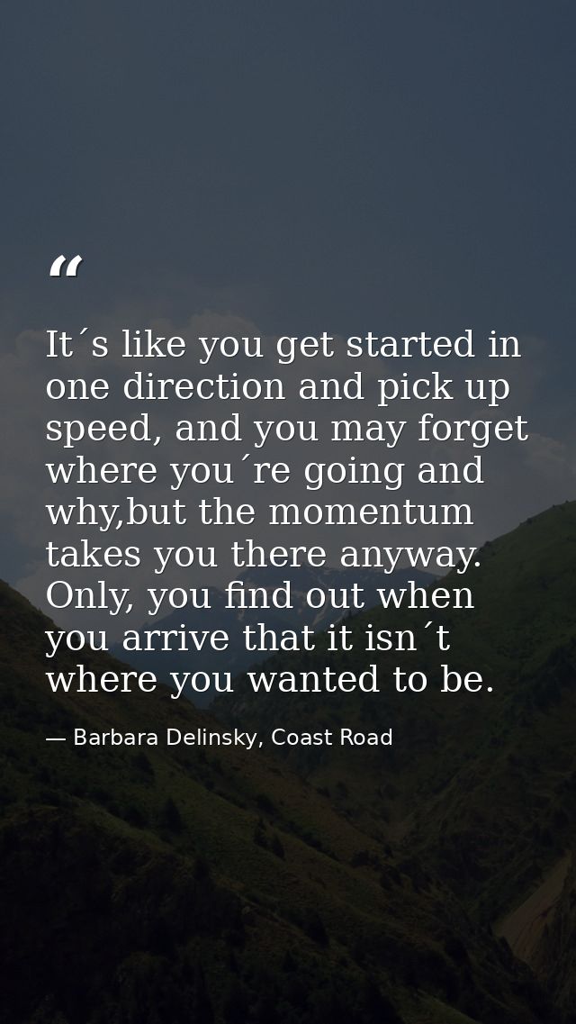 It´s like you get started in one direction and pick up speed, and you may forget where you´re going and why,but the mome — Barbara Delinsky, Coast Road