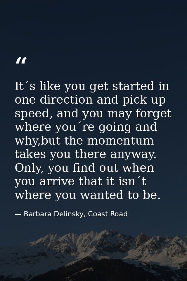 It´s like you get started in one direction and pick up speed, and you may forget where you´re going and why,but the mome — Barbara Delinsky, Coast Road