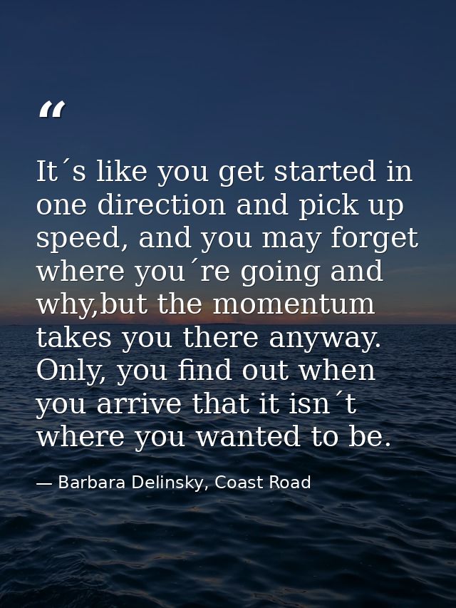 It´s like you get started in one direction and pick up speed, and you may forget where you´re going and why,but the mome — Barbara Delinsky, Coast Road