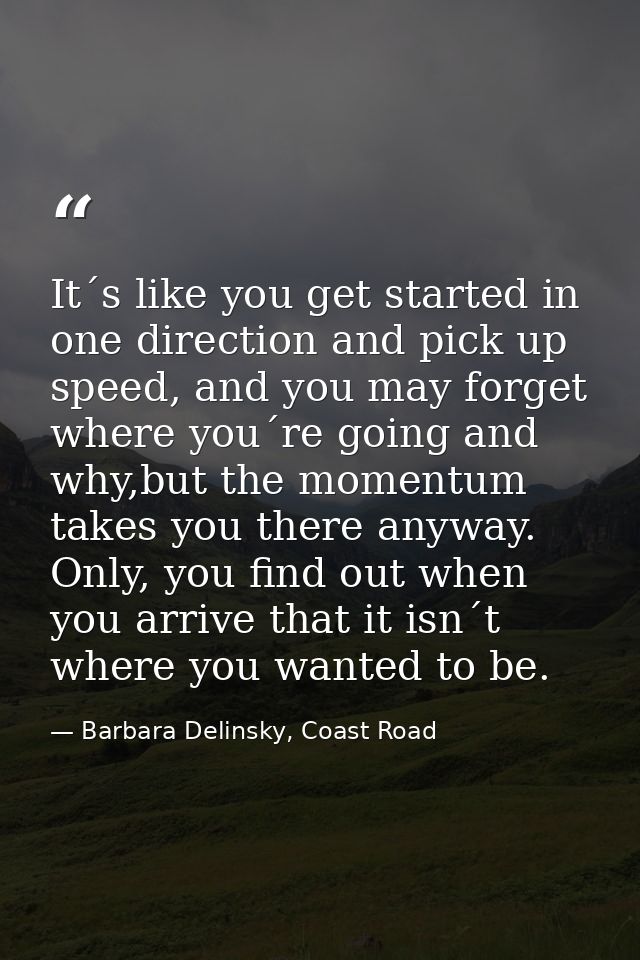 It´s like you get started in one direction and pick up speed, and you may forget where you´re going and why,but the mome — Barbara Delinsky, Coast Road