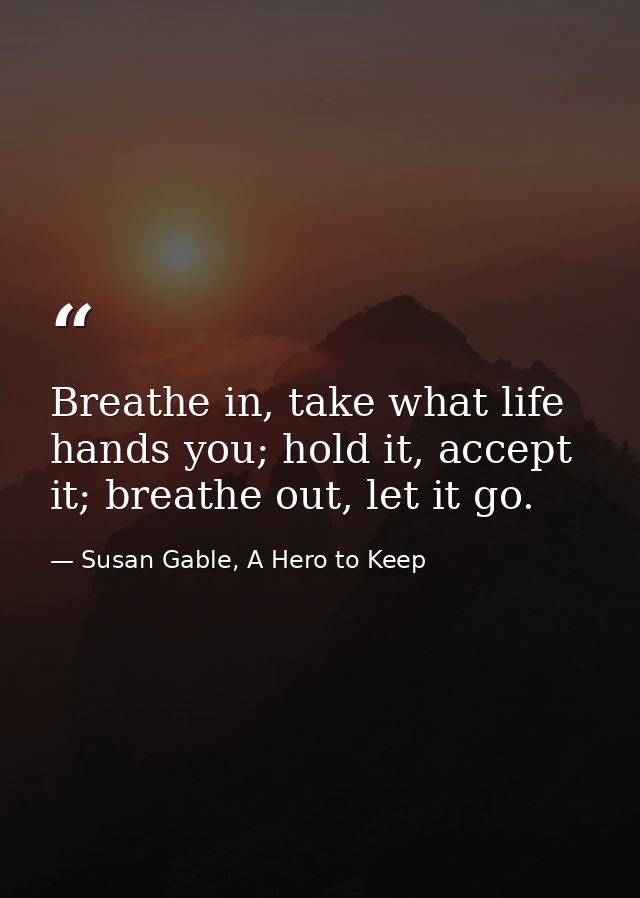 Breathe in, take what life hands you; hold it, accept it; breathe out, let it go. — Susan Gable, A Hero to Keep
