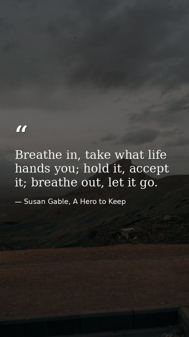 Breathe in, take what life hands you; hold it, accept it; breathe out, let it go. — Susan Gable, A Hero to Keep