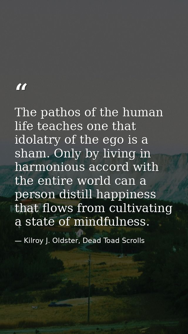 The pathos of the human life teaches one that idolatry of the ego is a sham. Only by living in harmonious accord with th — Kilroy J. Oldster, Dead Toad Scrolls