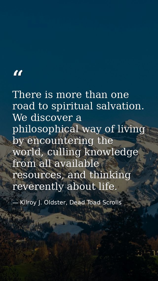 There is more than one road to spiritual salvation. We discover a philosophical way of living by encountering the world, — Kilroy J. Oldster, Dead Toad Scrolls