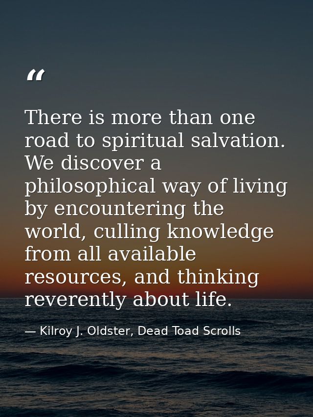 There is more than one road to spiritual salvation. We discover a philosophical way of living by encountering the world, — Kilroy J. Oldster, Dead Toad Scrolls