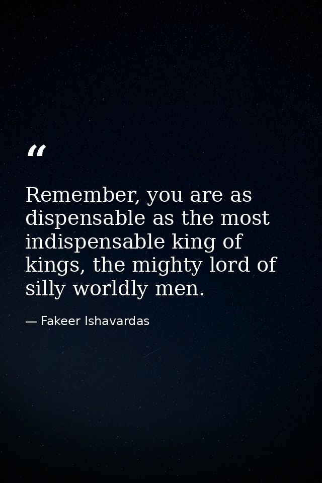 Remember, you are as dispensable as the most indispensable king of kings, the mighty lord of silly worldly men. — Fakeer Ishavardas