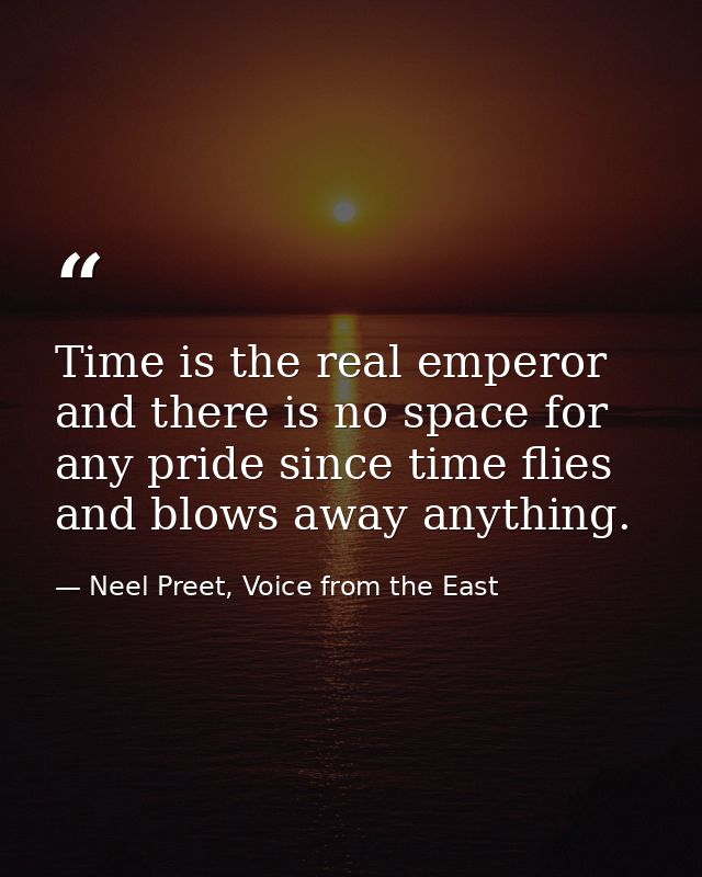 Time is the real emperor and there is no space for any pride since time flies and blows away anything. — Neel Preet, Voice from the East