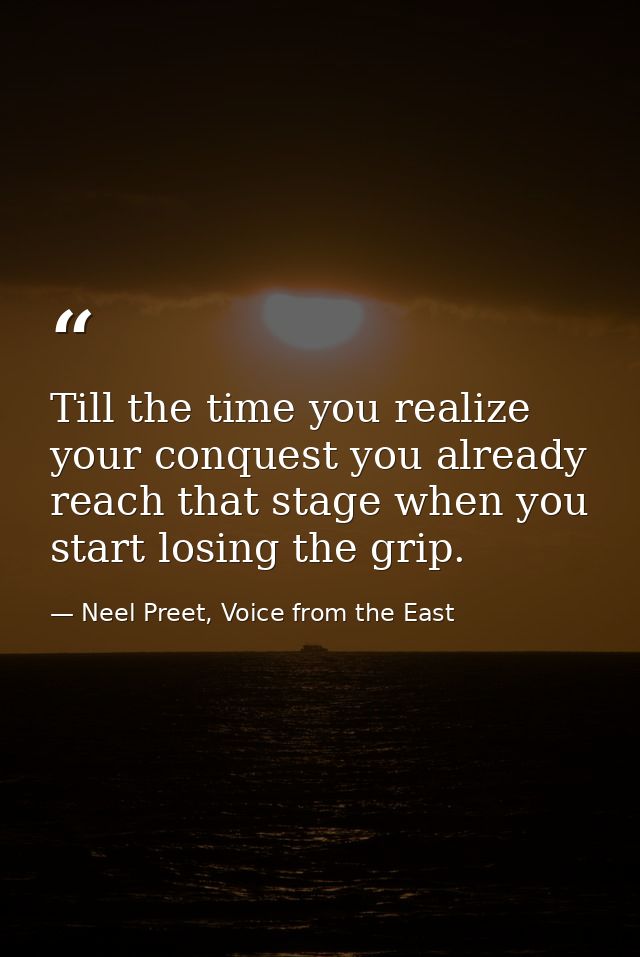 Till the time you realize your conquest you already reach that stage when you start losing the grip. — Neel Preet, Voice from the East