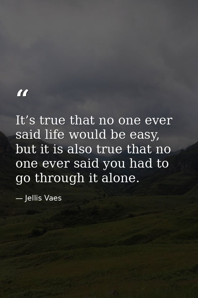 It’s true that no one ever said life would be easy, but it is also true that no one ever said you had to go through it a — Jellis Vaes