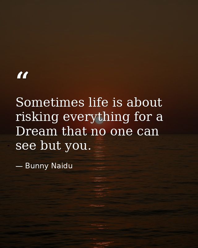 Sometimes life is about risking everything for a Dream that no one can see but you. — Bunny Naidu