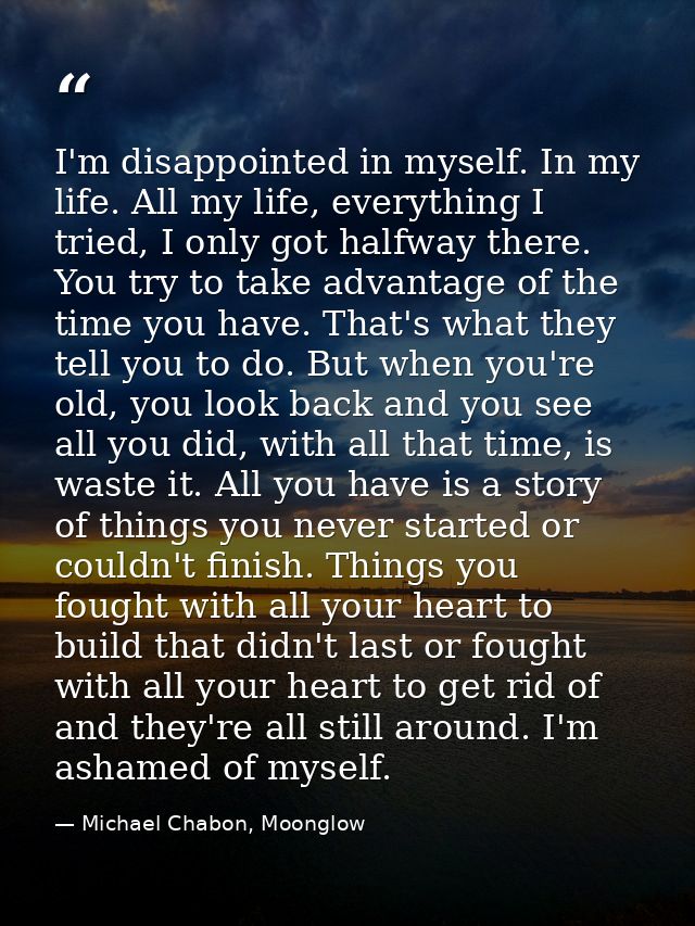 I'm disappointed in myself. In my life. All my life, everything I tried, I only got halfway there. You try to take advan — Michael Chabon, Moonglow