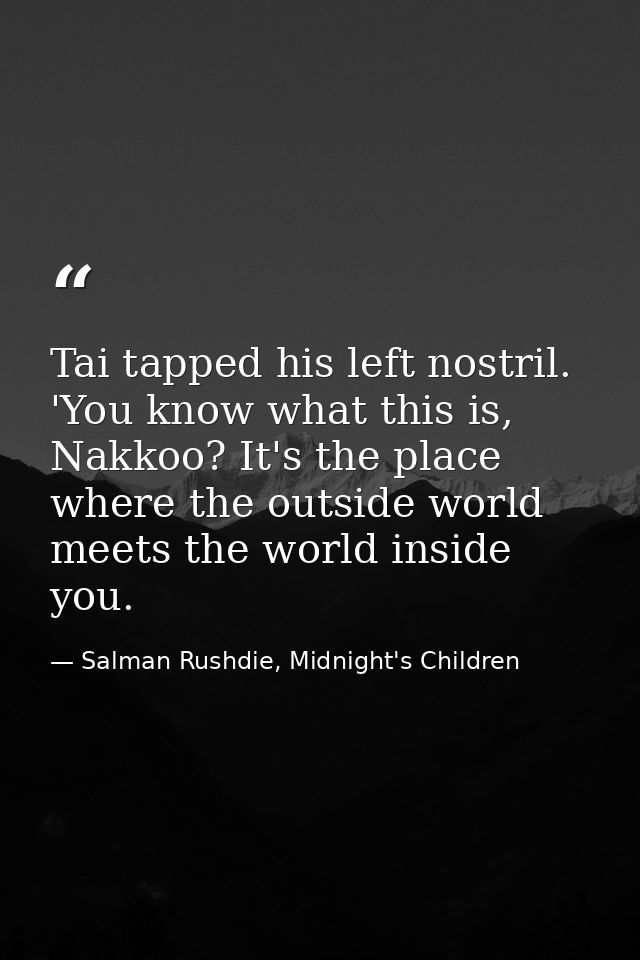 Tai tapped his left nostril. 'You know what this is, Nakkoo? It's the place where the outside world meets the world insi — Salman Rushdie, Midnight's Children