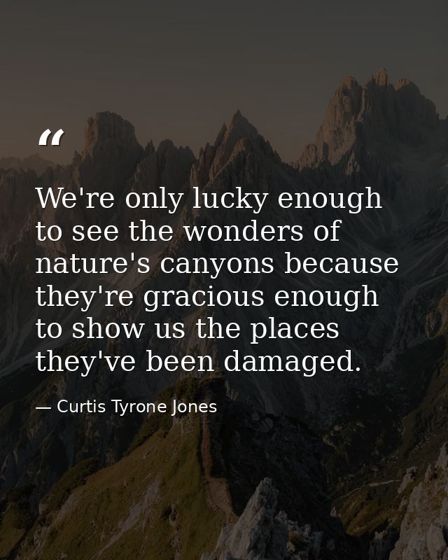 We're only lucky enough to see the wonders of nature's canyons because they're gracious enough to show us the places the — Curtis Tyrone Jones