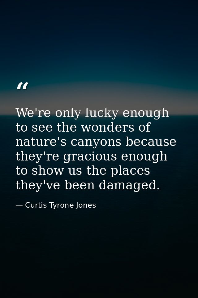 We're only lucky enough to see the wonders of nature's canyons because they're gracious enough to show us the places the — Curtis Tyrone Jones