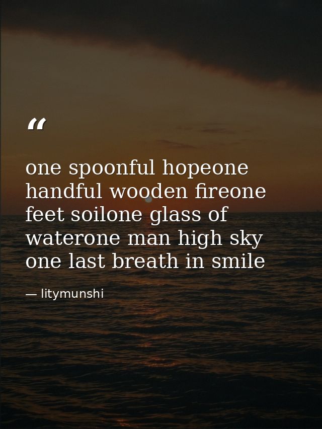 one spoonful hopeone handful wooden fireone feet soilone glass of waterone man high sky one last breath in smile — litymunshi