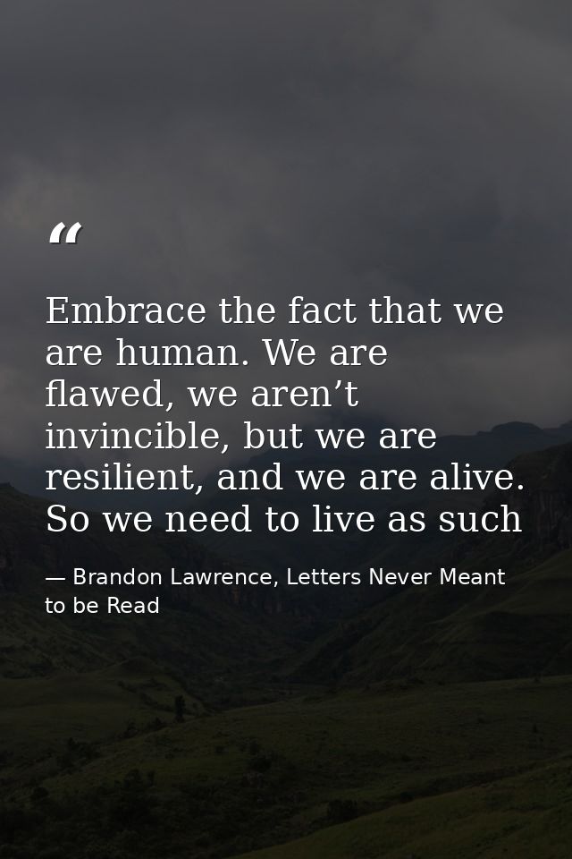 Embrace the fact that we are human. We are flawed, we aren’t invincible, but we are resilient, and we are alive. So we n — Brandon Lawrence, Letters Never Meant to be Read