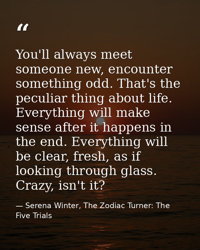 You'll always meet someone new, encounter something odd. That's the peculiar thing about life. Everything will make sens — Serena Winter, The Zodiac Turner: The Five Trials