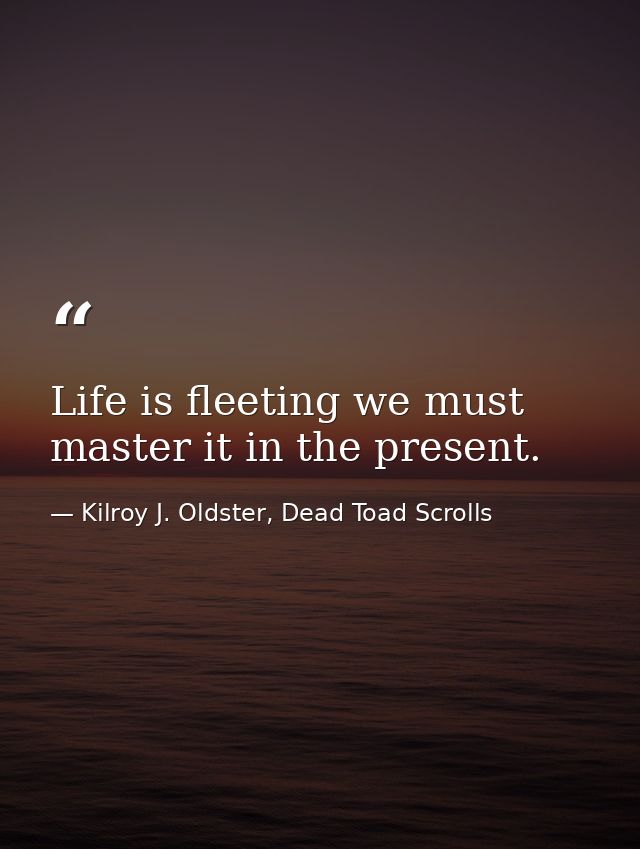 Life is fleeting we must master it in the present. — Kilroy J. Oldster, Dead Toad Scrolls