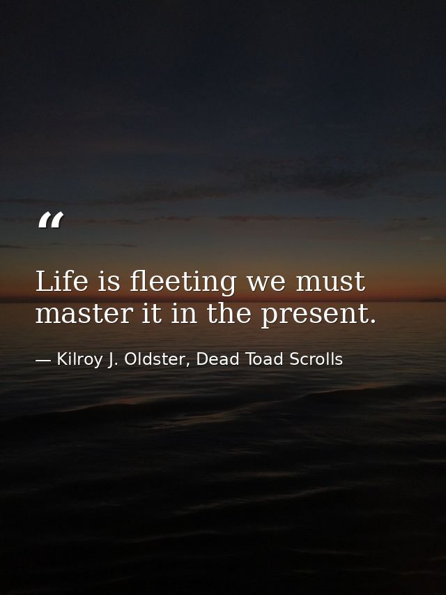 Life is fleeting we must master it in the present. — Kilroy J. Oldster, Dead Toad Scrolls