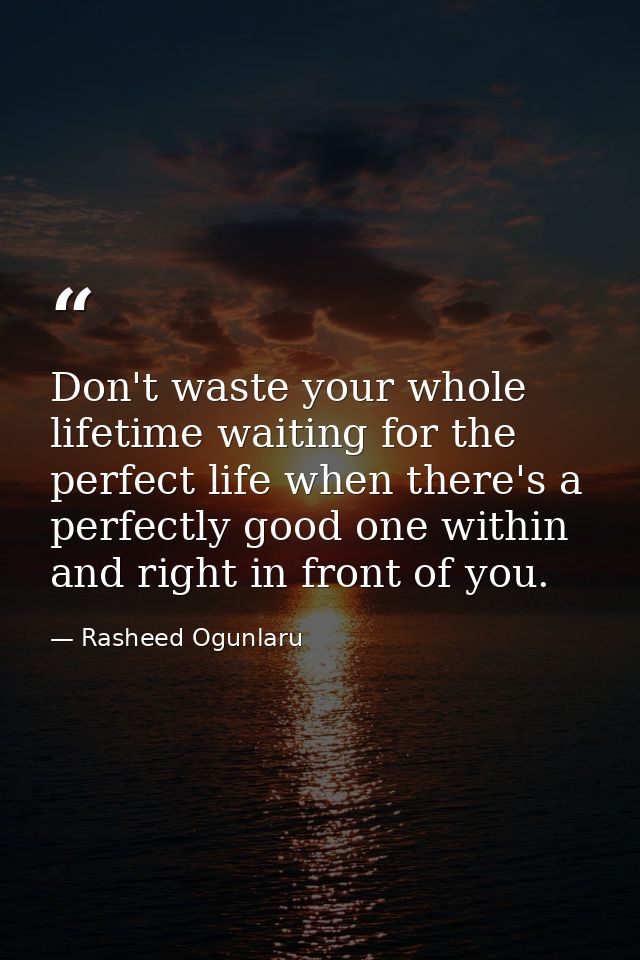 Don't waste your whole lifetime waiting for the perfect life when there's a perfectly good one within and right in front — Rasheed Ogunlaru