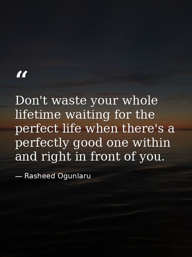 Don't waste your whole lifetime waiting for the perfect life when there's a perfectly good one within and right in front — Rasheed Ogunlaru