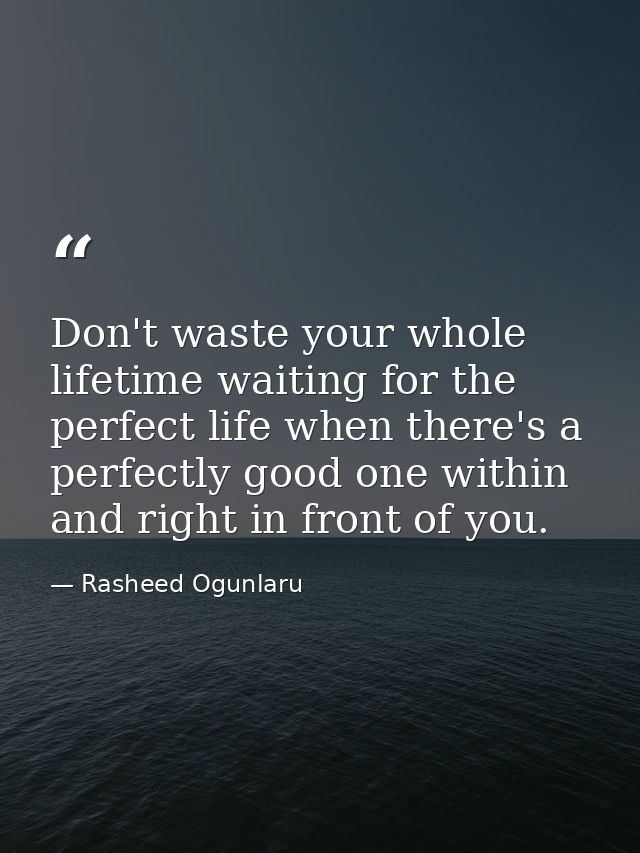 Don't waste your whole lifetime waiting for the perfect life when there's a perfectly good one within and right in front — Rasheed Ogunlaru