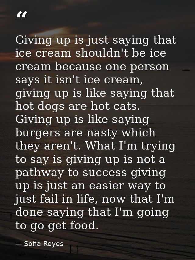 Giving up is just saying that ice cream shouldn't be ice cream because one person says it isn't ice cream, giving up is  — Sofia Reyes