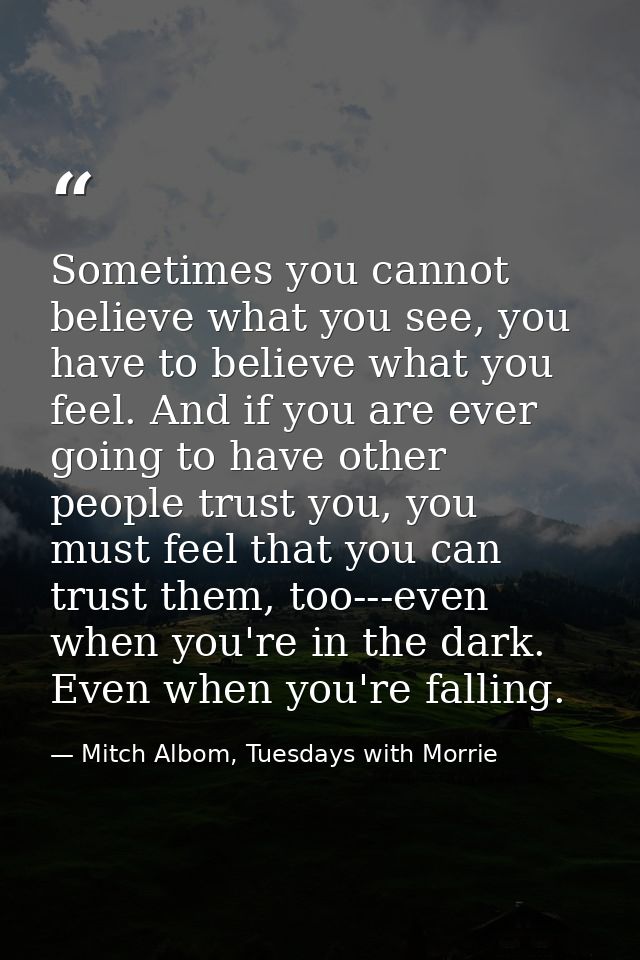 Sometimes you cannot believe what you see, you have to believe what you feel. And if you are ever going to have other pe — Mitch Albom, Tuesdays with Morrie