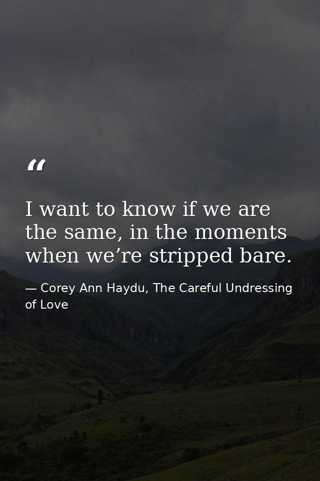 I want to know if we are the same, in the moments when we’re stripped bare. — Corey Ann Haydu, The Careful Undressing of Love