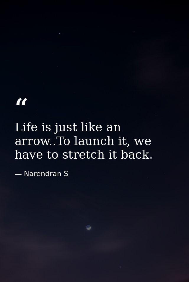 Life is just like an arrow..To launch it, we have to stretch it back. — Narendran S