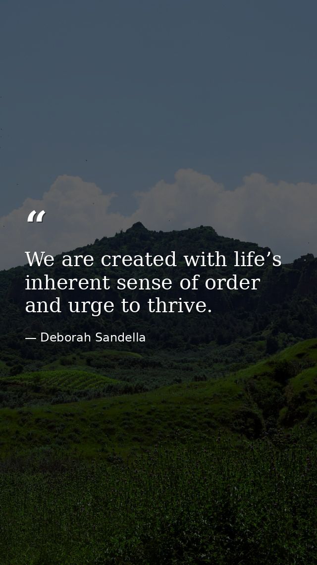 We are created with life’s inherent sense of order and urge to thrive. — Deborah Sandella