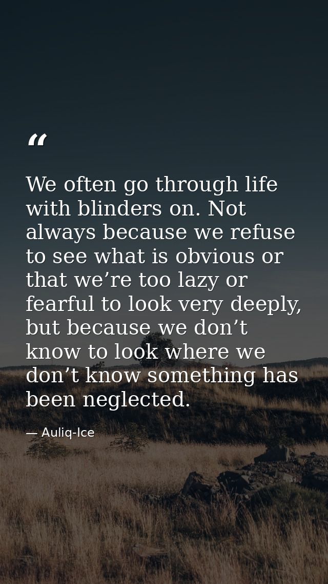 We often go through life with blinders on. Not always because we refuse to see what is obvious or that we’re too lazy or — Auliq-Ice