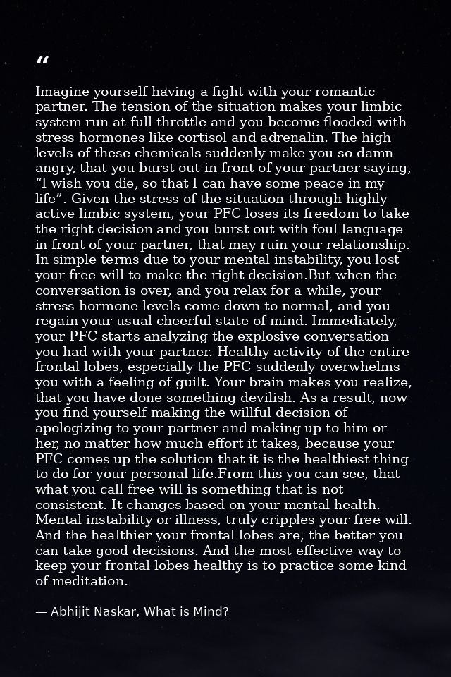 Imagine yourself having a fight with your romantic partner. The tension of the situation makes your limbic system run at — Abhijit Naskar, What is Mind?