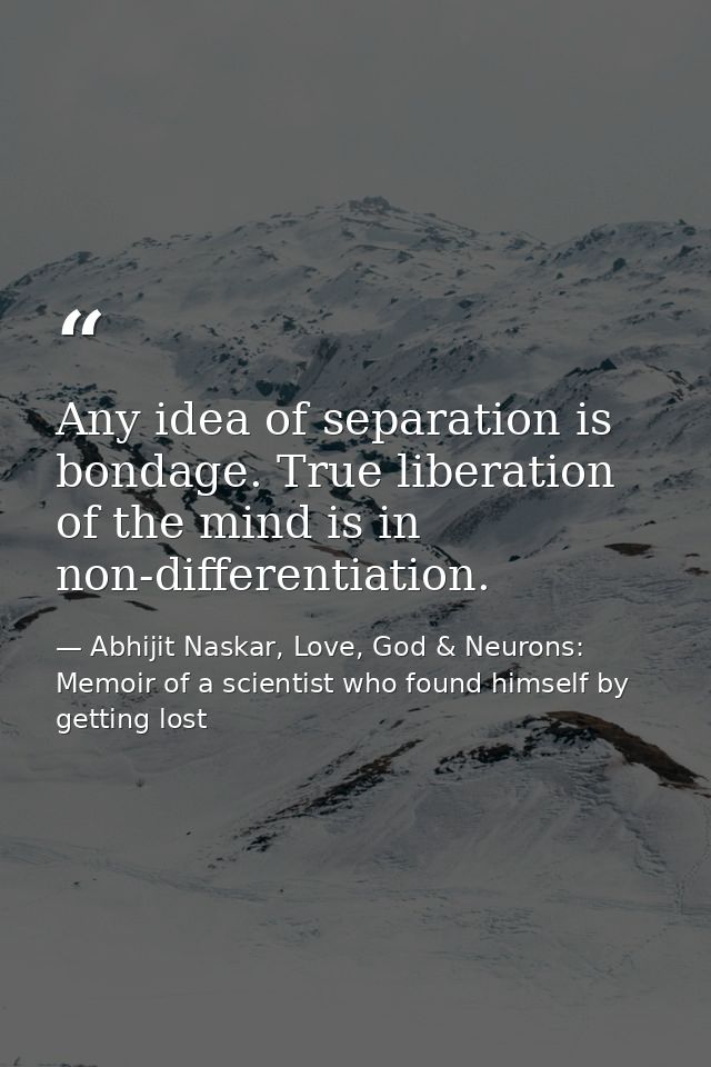 Any idea of separation is bondage. True liberation of the mind is in non-differentiation. — Abhijit Naskar, Love, God & Neurons: Memoir of a scientist who found himself by getting lost