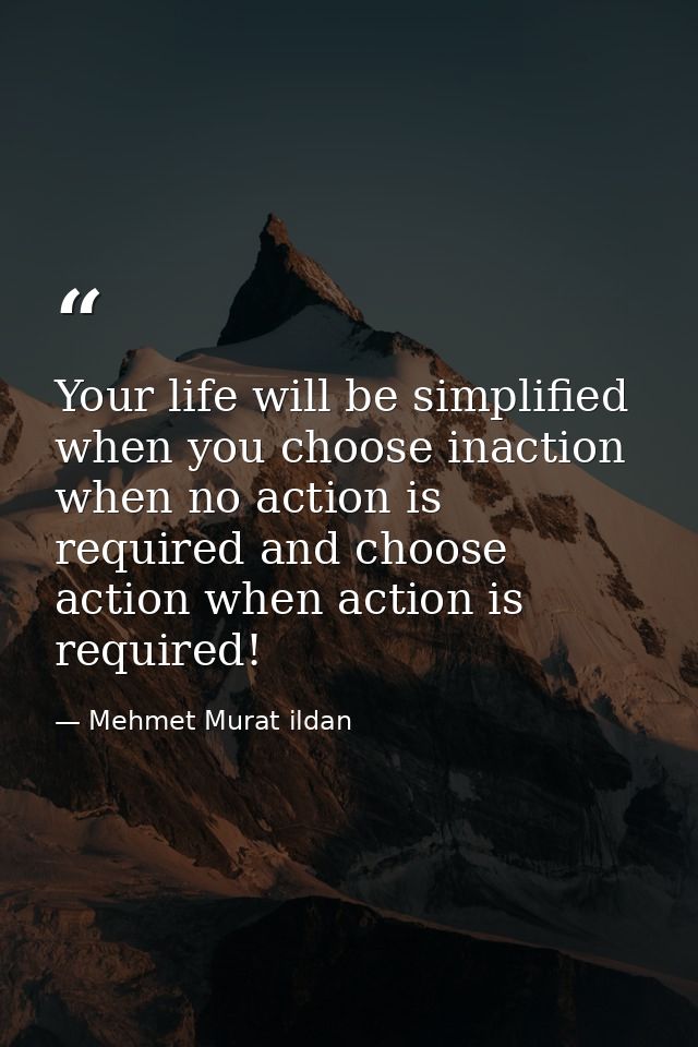 Your life will be simplified when you choose inaction when no action is required and choose action when action is requir — Mehmet Murat ildan