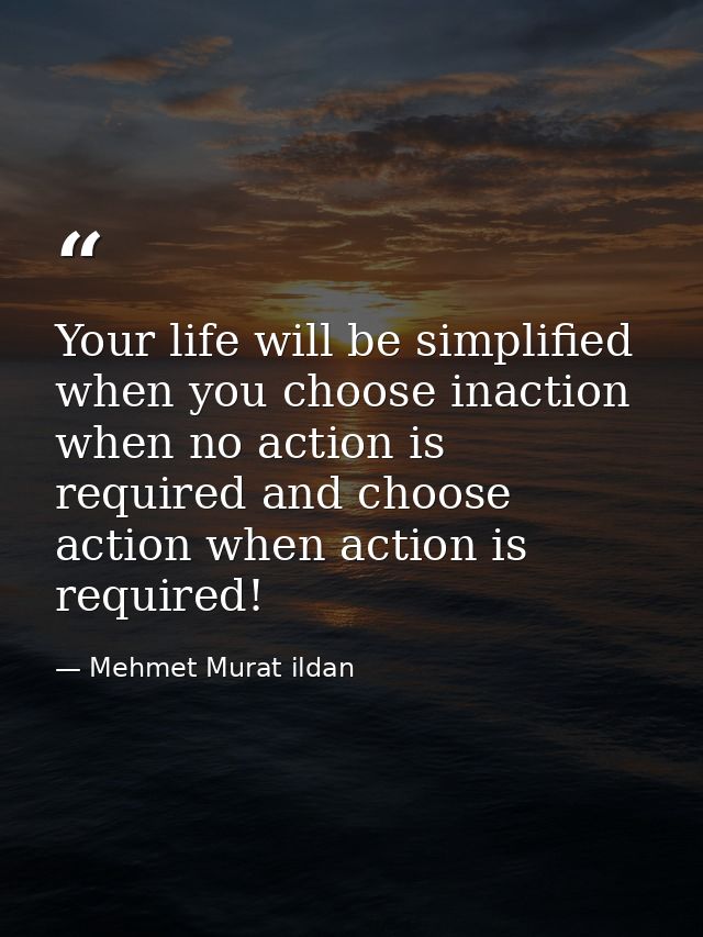 Your life will be simplified when you choose inaction when no action is required and choose action when action is requir — Mehmet Murat ildan