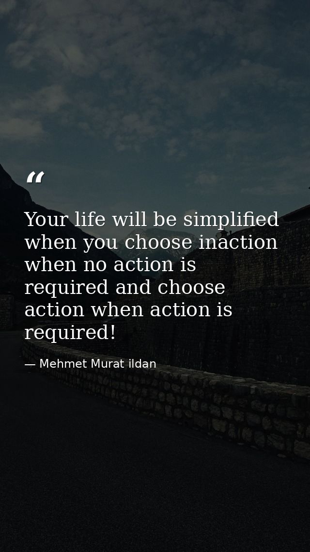 Your life will be simplified when you choose inaction when no action is required and choose action when action is requir — Mehmet Murat ildan