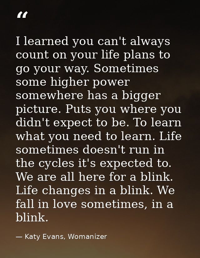 I learned you can't always count on your life plans to go your way. Sometimes some higher power somewhere has a bigger p — Katy Evans, Womanizer
