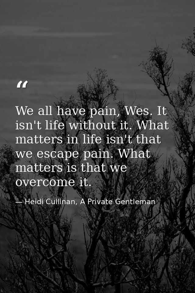 We all have pain, Wes. It isn't life without it. What matters in life isn't that we escape pain. What matters is that we — Heidi Cullinan, A Private Gentleman